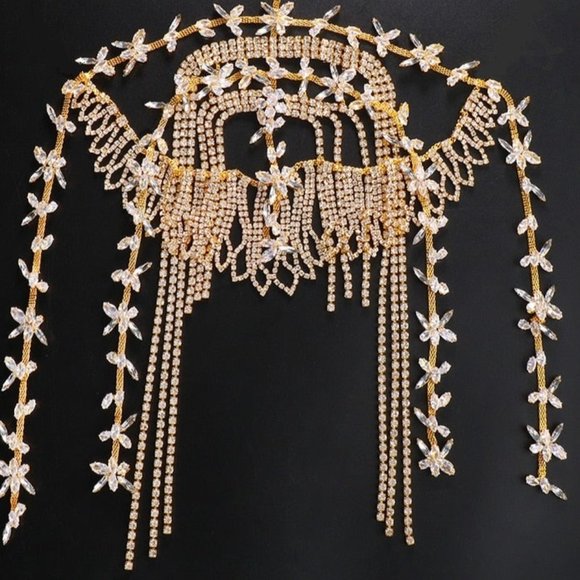 Crystal Tassel Head Chain Jewelry Women Rhinestone Flapper Cap Bridal Headpiece - Picture 4 of 5